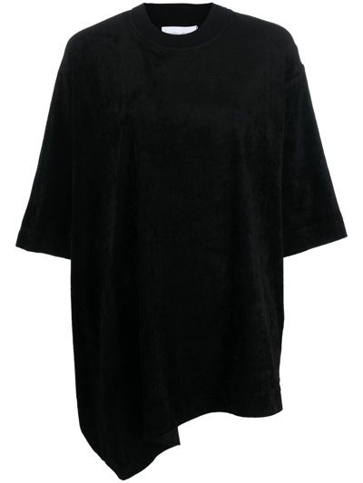 Shop Christian Wijnants Tal Asymmetric Fine-ribbed T-shirt In Black