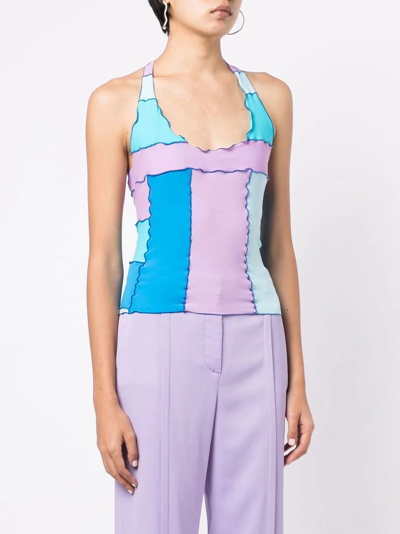Sherris Colour-block Halter-neck Top In Blue
