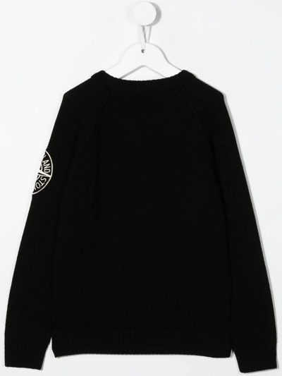 Shop Stone Island Junior Logo-embroidered Knitted Jumper In Black