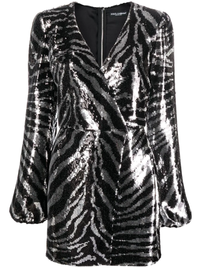 Dolce & Gabbana Wrap-effect Sequined Jersey Mini Wrap Dress In Black