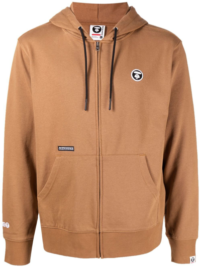 Shop Aape By A Bathing Ape Zip Drawstring Hoodie In Brown