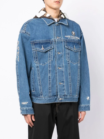 Shop Aape By A Bathing Ape Logo-embroidered Denim Jacket In Blue