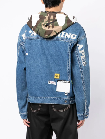 Shop Aape By A Bathing Ape Logo-embroidered Denim Jacket In Blue