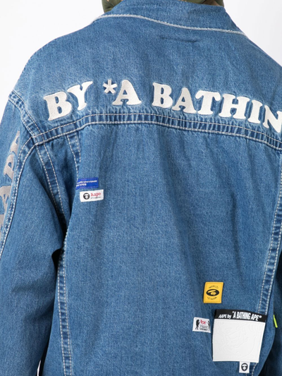 Shop Aape By A Bathing Ape Logo-embroidered Denim Jacket In Blue