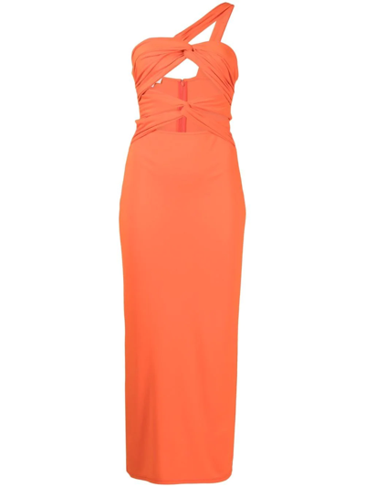 Shop Ronny Kobo Mirabelle Cut-out Asymmetrical Dress In Orange