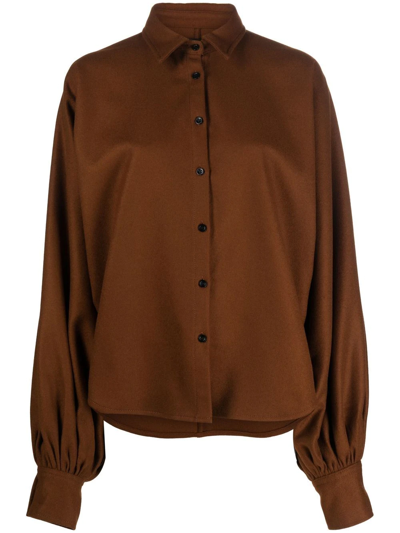 Shop Made In Tomboy Gathered-detail Long-sleeved Shirt In Brown