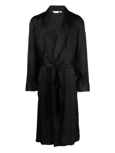 Shop Derek Rose Tonal Pinstripe Silk Robe In Black