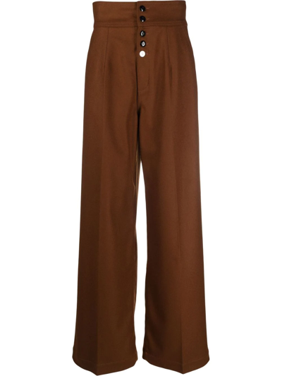 Shop Made In Tomboy Buttoned Wide-leg Trousers In Brown
