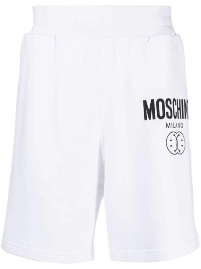 Shop Moschino Logo-print Cotton Shorts In White