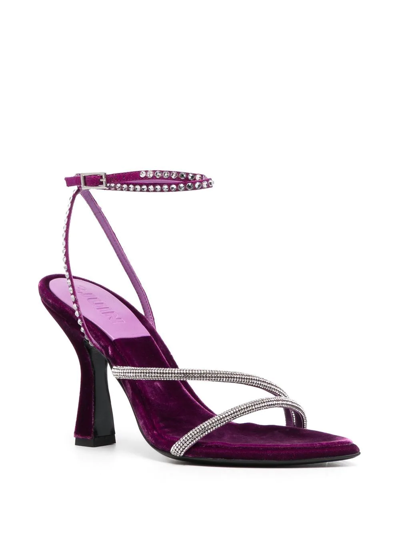 Shop 3juin Crystal-strap Velvet Sandals In Purple