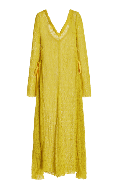 Shop Lea Nyland Studio The Yoke Cotton Crochet Midi Dress In Yellow