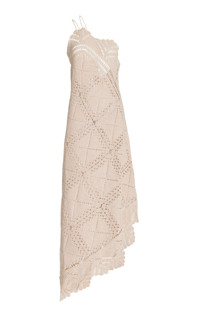 Shop Lea Nyland Studio The Cere Asymmetric Crochet Maxi Dress In Neutral