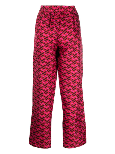 Versace Greek Signature Silk Pajama Pants In Red