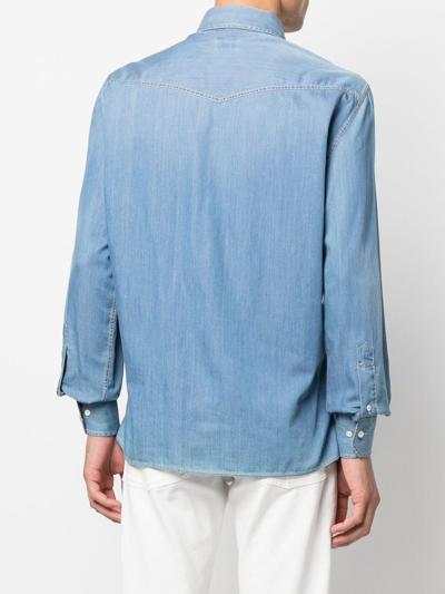 Shop Brunello Cucinelli Long-sleeved Denim Shirt In Blue
