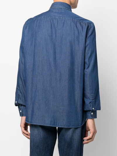 Shop Brunello Cucinelli Long-sleeved Cotton Shirt In Blue