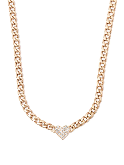 Shop Zoë Chicco 14kt Yellow Gold Diamond Pave Heart Chain Necklace