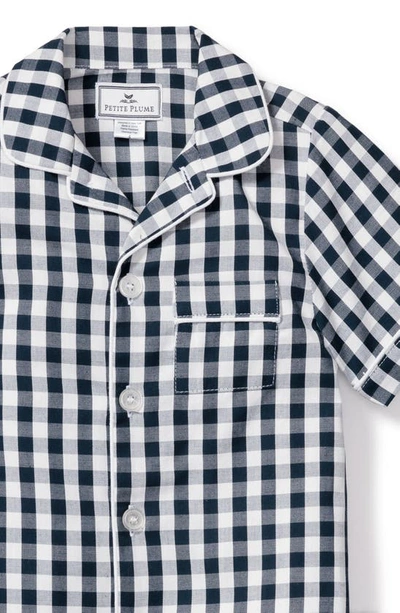 Petite Plume Kids' Gingham Two-piece Short Pajamas In Navy
