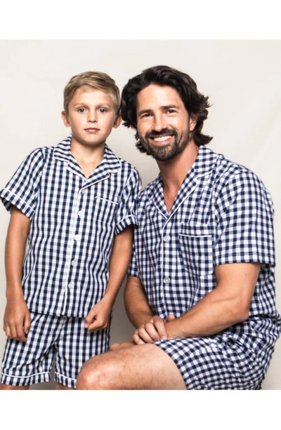 Petite Plume Kids' Gingham Two-piece Short Pajamas In Navy