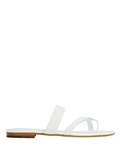 Shop Manolo Blahnik Susa Leather Flat Sandals In White