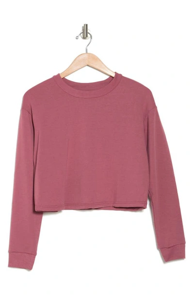 Shop 90 Degree By Reflex Terry Brushed Solid Cropped Sweatshirt In Deco Rose