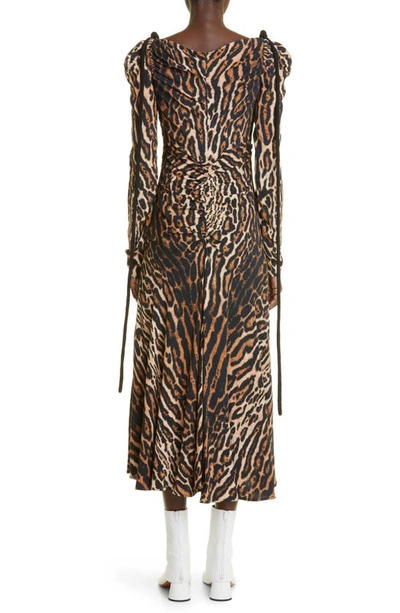 Shop Proenza Schouler Leopard Print Ruched Long Sleeve Crêpe De Chine Midi Dress In Brown Multi