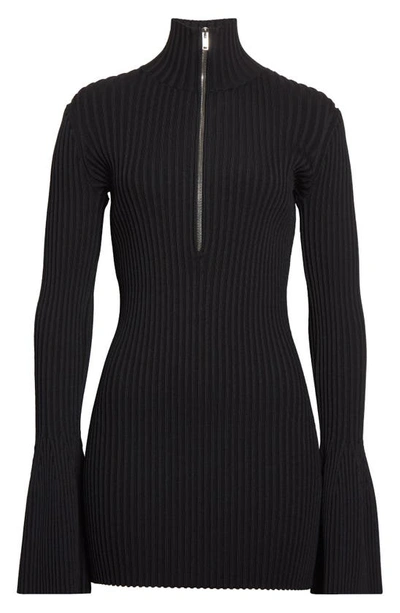 Shop Proenza Schouler Zip Mock Neck Rib Sweater In Black