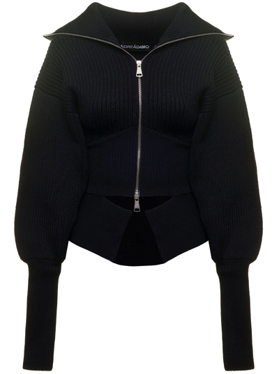 Shop Andreädamo Black Sweater With Zip In Ribbed Wool Woman Andrea Adamo