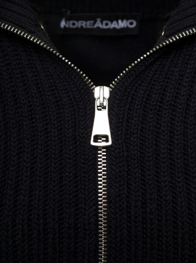 Shop Andreädamo Black Sweater With Zip In Ribbed Wool Woman Andrea Adamo
