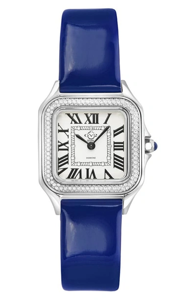 Shop Gevril Vanderbilt Diamond Leather Strap Watch, 47mm In Blue/stainless Steel