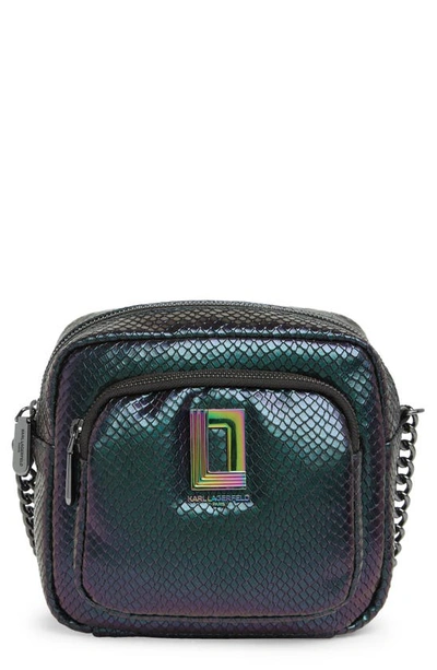 Shop Karl Lagerfeld Lafayette Snakeskin Embossed Leather Shoulder Bag In Iridescent