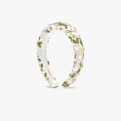 Shop Jennifer Behr White Elowen Floral Embroidered Headband In Multicolour