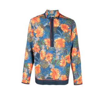 Shop Orlebar Brown Blue Ridley Tropicana Print Shirt