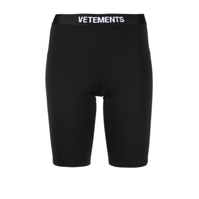 Shop Vetements Black Logo Waistband Cycling Shorts