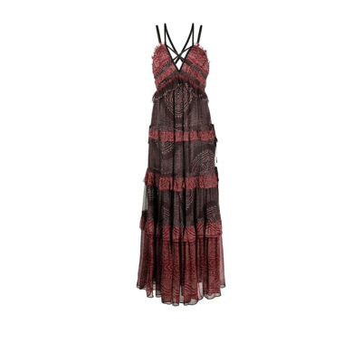 Shop Ulla Johnson Red Agathe Ruffle Tiered Silk Gown