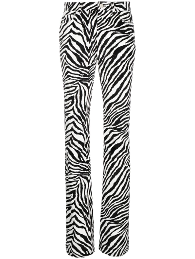 Shop Alessandra Rich Zebra Print High-waisted Flared Trousers In Black