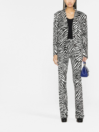 Shop Alessandra Rich Zebra Print High-waisted Flared Trousers In Black