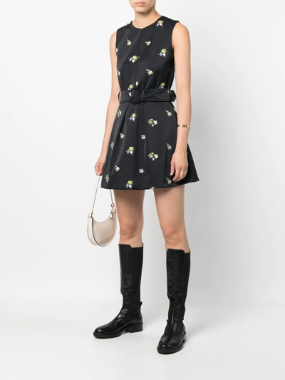 Shop Patou Embroidered Sleeveless Mini Dress In Black
