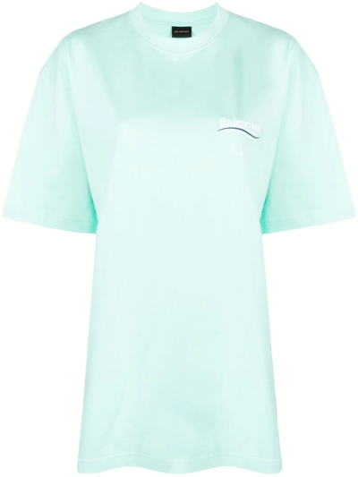 Shop Balenciaga Campaign-logo Cotton T-shirt In Green