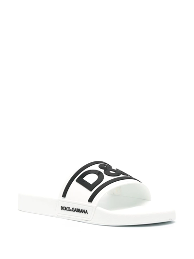 Shop Dolce & Gabbana Logo-embossed Slides In White