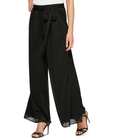 Shop Alex Evenings Women's Sash-belt Wide-leg Pants In Black