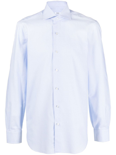 Shop Barba Spread-collar Cotton Shirt In Blue