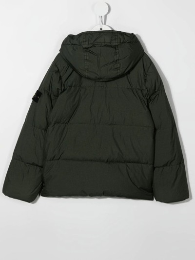Shop Stone Island Junior Logo-patch Hooded Puffer Jacket In Green