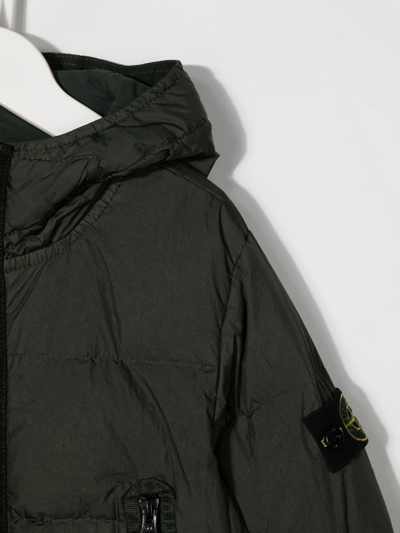 Shop Stone Island Junior Logo-patch Hooded Puffer Jacket In Green