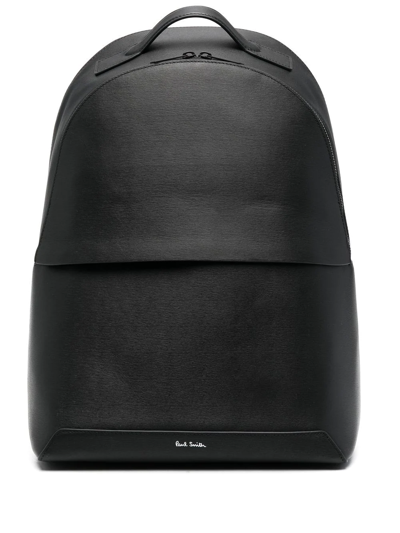 Shop Paul Smith Logo-strap Leather Backpack In Black
