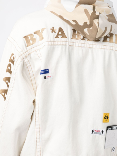 Shop Aape By A Bathing Ape Logo-embroidered Denim Jacket In White