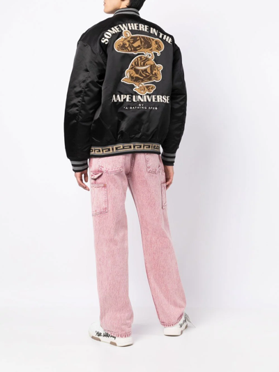 Aape By A Bathing Ape Logo-print Satin Bomber Jacket In Black