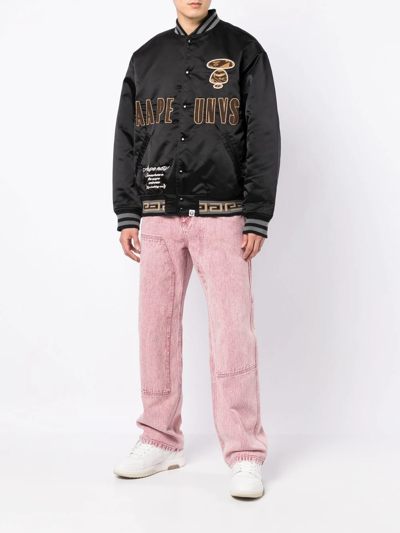 Aape By A Bathing Ape Logo-print Satin Bomber Jacket In Black