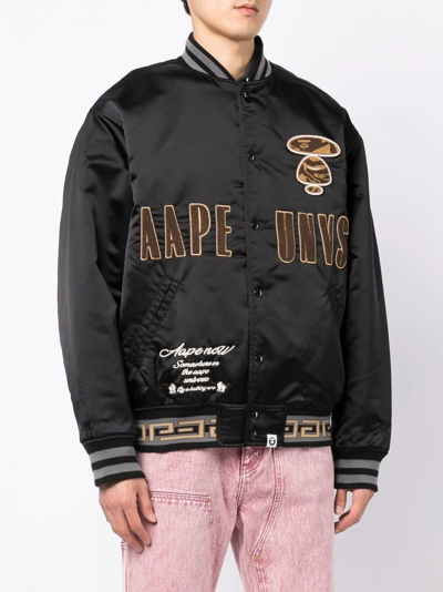 Aape By A Bathing Ape Logo-print Satin Bomber Jacket In Black