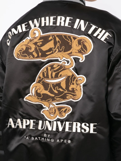 Aape By A Bathing Ape Logo-print Satin Bomber Jacket In Black