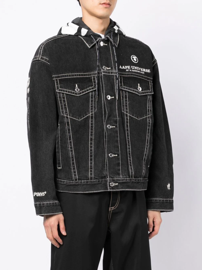 Shop Aape By A Bathing Ape Logo-embroidered Denim Jacket In Black